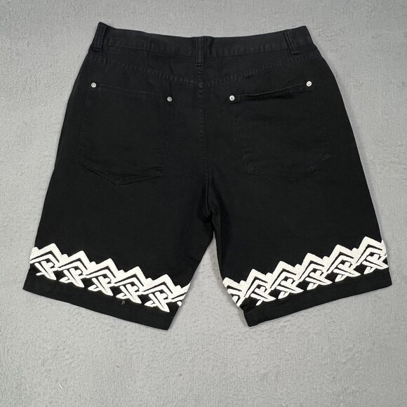 Eight 732 Shorts Men Sz 38 Black Denim Embroidered Leg Hip Hop Baggy Jeans - Picture 9 of 9